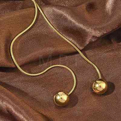 Ion Plating(IP) 304 Stainless Steel Round Snake Chain Lariat Necklaces with 201 Stainless Steel Round Beads NJEW-D269-02G-1