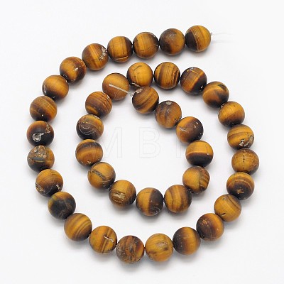 Yellow Tiger Eye Frosted Round Bead Strands G-N0166-45-10mm-1