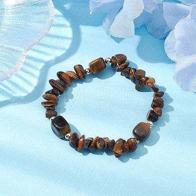 Natural Tiger Eye Chip & Cuboid Beaded Stretch Bracelets for Women BJEW-JB10808-02-1