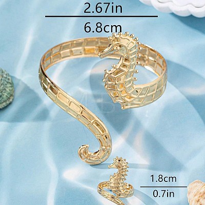 Sea Horse Alloy Cuff Bangles & Cuff Rings Sets WG48924-01-1