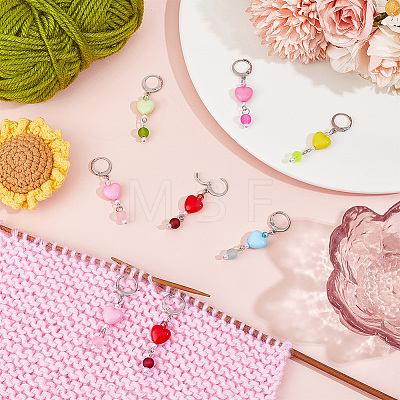 30Pcs 6 Colors Heart Glass Locking Stitch Markers HJEW-SC00093-1