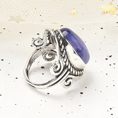 Natural Banded Agate Adjustable Rings RJEW-I108-01AS-16-1