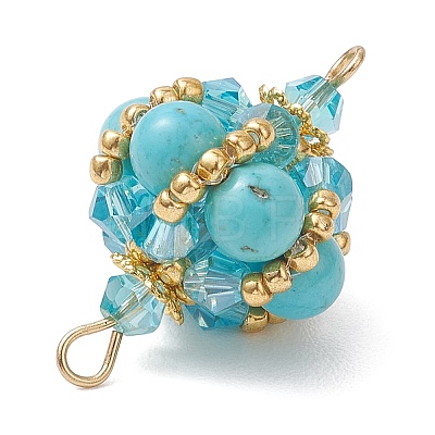 Synthetic Turquoise Round and Glass Seed Beaded Lantern Links Connector Charms PALLOY-MZ01176-05-1