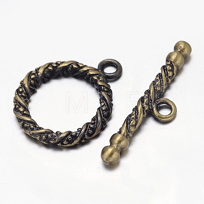 Carved Brushed Antique Bronze Brass Ring Toggle Clasps KK-L116-09AB-NF-1