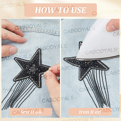 5Pcs 5 Styles Resin Rhinestone with Iron Ball Chain Tassel Sew On Patches PATC-CY0001-68-1