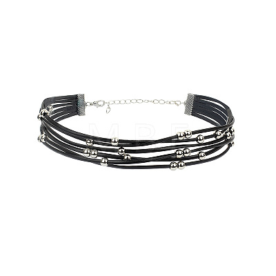 Alloy Round Bead PU Leather Multi-strand Choker Necklaces for Women WGA79C6-01-1
