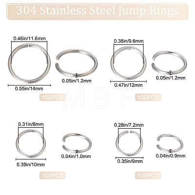 400Pcs 4 Styles 304 Stainless Steel Open Jump Rings STAS-BBC0002-90-1