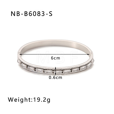 304 Stainless Steel Pave Cubic Zirconia Bangles FS-WG09E60-24-1