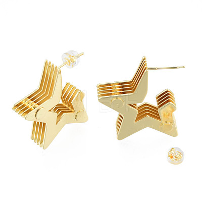 Brass Multi-Layer Star Stud Earrings EJEW-N011-88-1