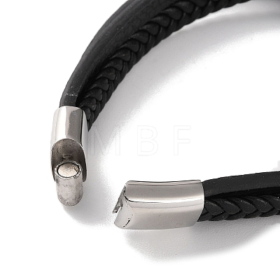 Men's Braided Black PU Leather Cord Multi-Strand Bracelets BJEW-K243-04AS-1