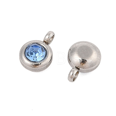 Trendy Original Color 304 Stainless Steel Grade A Rhinestone Flat Round Charm Pendants RB-M030-06Q-1