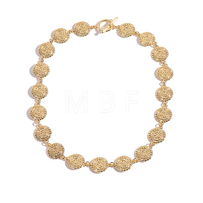 Vintage Alloy Textured Coin Link Chain Necklaces with OT Clasps for Women FS-WG489F5-01-1