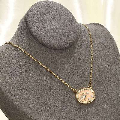 Brass Micro Pave Cubic Zirconia Star Oval Pendant Necklaces NJEW-R018-04G-01-1