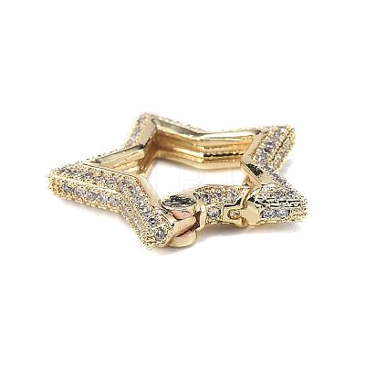 Brass Micro Pave Clear Cubic Zirconia Spring Gate Rings ZIRC-F120-004G-1