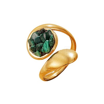 Synthetic Malachite Chip with 304 Stainless Steel Cuff Open Rings WG3F4EB-05-1