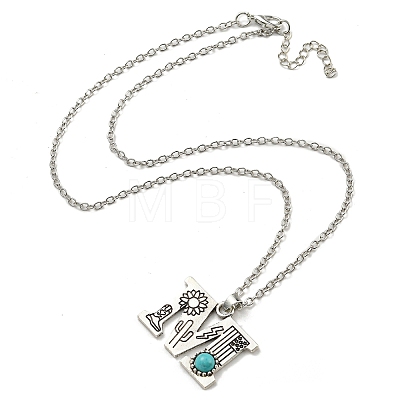 Letter A~Z Antique Silver Plated Alloy with Synthetic Turquoise Pendant Necklaces NJEW-G080-01M-1
