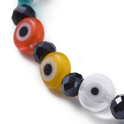 Handmade Evil Eye Lampwork Flat Round Beads Stretch Bracelets BJEW-JB05005-02-1