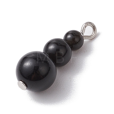 Natural Obsidian Round Beaded Pendants PALLOY-JF02867-07-1