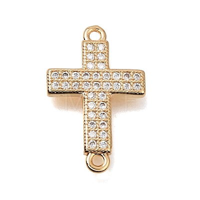 Brass Micro Pave Clear Cubic Zirconia Religion Cross Links Connector Charms CU-K001-01B-G-1