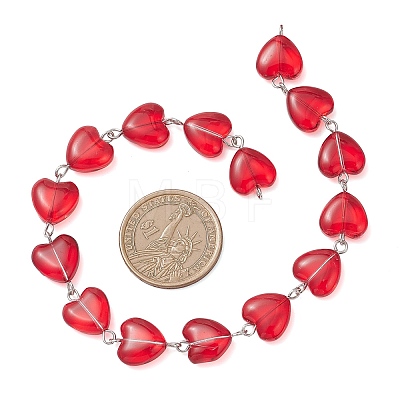 3Pcs 3 Colors Iron Glass Handmade Heart Link Chains AJEW-JB01447-1
