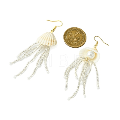 Natural Clam Shell Imitation Pearl Dangle Earrings EJEW-MZ00231-01-1