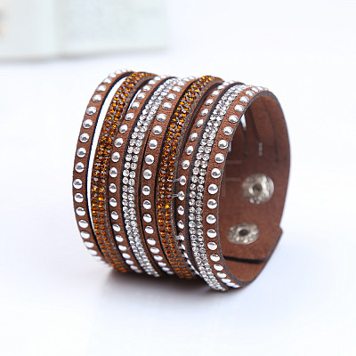 9-row Suede Cord & Rhinestone & Alloy Rivet Wrap Bracelets WG9BE7D-09-1