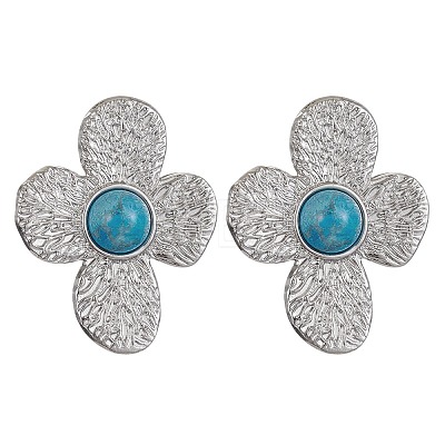 Natural Mixed Gemstone Flower Stud Earrings EJEW-JE05319-02-1