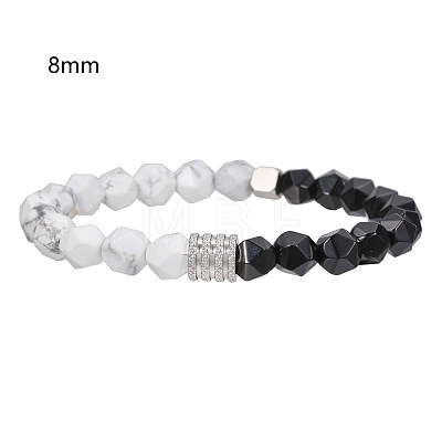 Polygon Synthetic Howlite & Natural Black Agate Beaded Stretch Bracelets WG9FB4D-02-1
