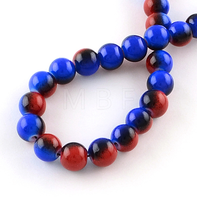 Two-Color Baking Painted Glass Bead Strands DGLA-R050-8mm-32-1