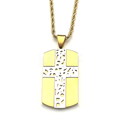 Duo Tone 304 Stainless Steel Rectangle Dog Tag with Cross Pendant Necklaces for Men WGBC7F7-02-1