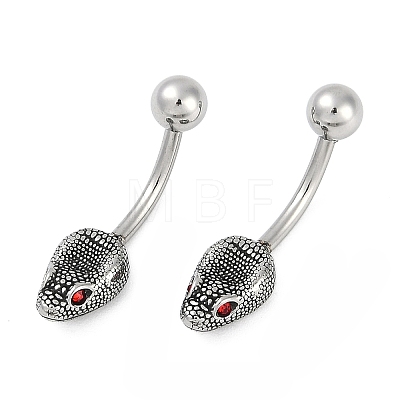 Snake Head 316 Surgical Stainless Steel Cubic Zirconia Belly Button Rings EJEW-G416-16AS-01-1