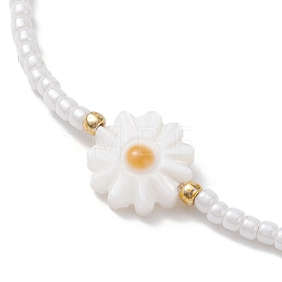 Flower Natural Shell & Glass Seed Braided Bead Bracelets BJEW-JB09921-02-1