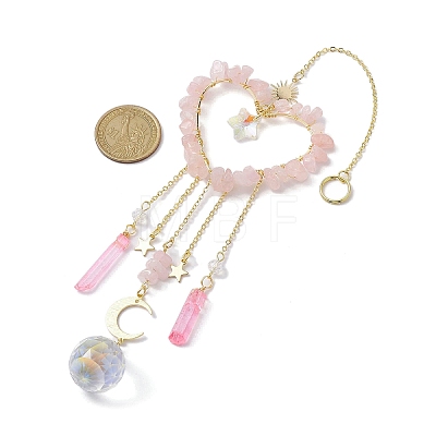 Natural Rose Quartz Chip Beads with Brass Findings Pendant Decorations HJEW-JM01814-01-1