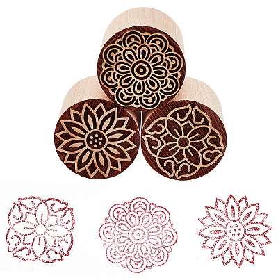 Olycraft 3Pcs 3 Styles Round Wooden Traditional Chinese Moon Cake Stamps AJEW-OC0004-19B-1