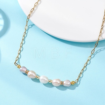 Natural Pearl Rice Beaded Necklaces with 304 Stainless Steel Paperclip Chains NJEW-JN05977-02-1