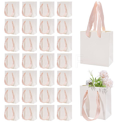 30Pcs Paper Gift Tote Bags with Pink Ribbon ABAG-GL0001-12-1