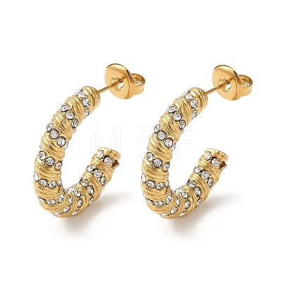 Real 18K Gold Plated 304 Stainless Steel with Glass Ring Stud Earrings EJEW-Z026-18G-05-1