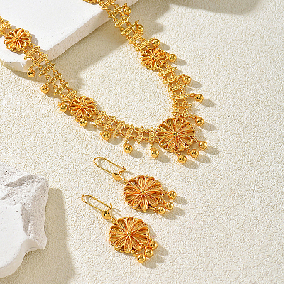 Elegant Brass Flower Tassel Charm Necklace & Earrings Sets for Women WJ2264-1