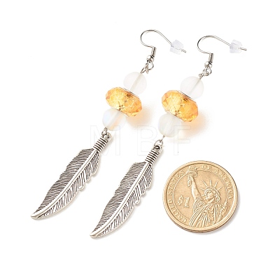 Feather with Round Beads Long Dangle Earrings for Girl Women EJEW-JE04681-04-1