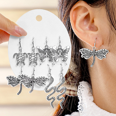 4 Pairs Zinc Alloy Dangle Earrings FS-WG0AE12-01-1