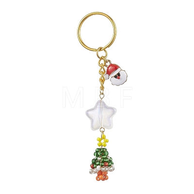 Christmas Theme Glass Seed Beads & Alloy Enamel Charms Keychain KEYC-MZ00008-1