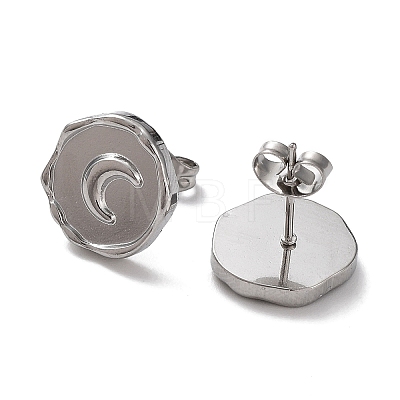 Tarnish Resistant 304 Stainless Steel Flat Round with Moon Ear Studs for Women EJEW-P234-15P-1