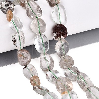 Natural Green Lodolite Quartz/Garden Quartz/Green Phantom Quartz Beads Strands G-N362-15A-01-1