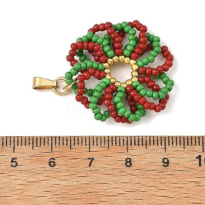 Christmas Glass Seed Beads Pendants PALLOY-MZ01456-1