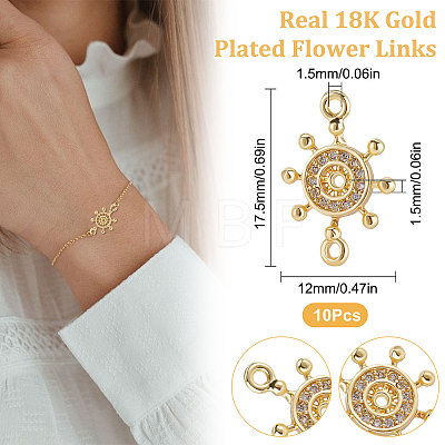 Long-Lasting Plated Brass Micro Pave Clear Cubic Zirconia Connector Charms KK-BBC0003-34-1
