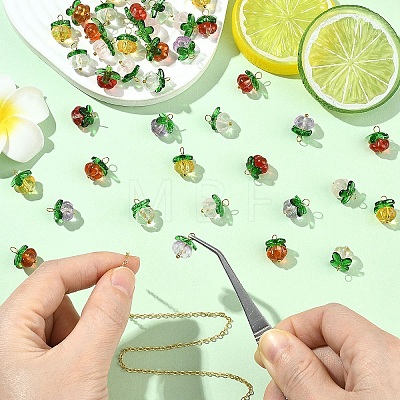 10Pcs Pumpkin Glass Pendants PALLOY-YW00139-01-1