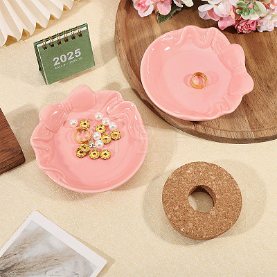 2Pcs Bowknot Porcelain Jewelry Storage Display Trays for Rings AJEW-GL0003-48A-1
