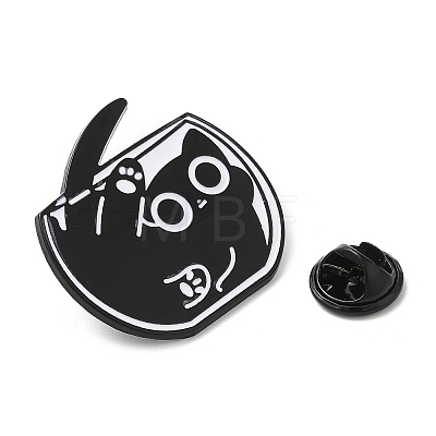 Black Cat with Bowl Alloy Enamel Brooch JEWB-E022-04EB-02-1