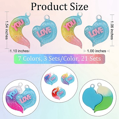 21 Sets 7 Colors Gradient Color Opaque Resin Pendants RESI-SZ0001-90-1