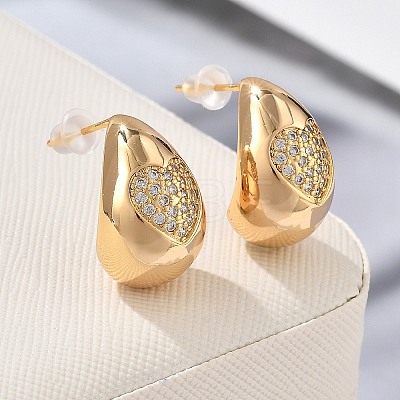 Teardrop Brass Micro Pave Clear Cubic Zirconia Stud Earrings EJEW-K286-07G-02-1